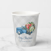 Grauer Bauernhof Kariert Vintag Blauer Weihnachtsw Pappbecher (Rückseite)