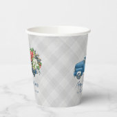 Grauer Bauernhof Kariert Vintag Blauer Weihnachtsw Pappbecher (Links)