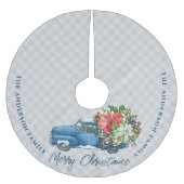 Grauer Bauernhof Kariert Vintag Blauer Weihnachtsw Polyester Weihnachtsbaumdecke (Vorderseite)