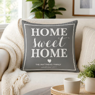 Grauer benutzerdefinierter Familienname Home Sweet Kissen