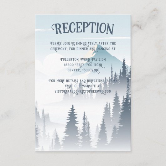 Grauer Bergnebel Wilderness Hochzeit Empfang Begleitkarte (Vorderseite)