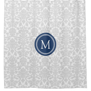 Grauer blauer Damast-Monogramm-Duschvorhang Duschvorhang