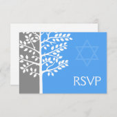 Grauer Blauer Tree des Lebens Bar Mitzvah UAWG RSVP Karte (Vorne/Hinten)