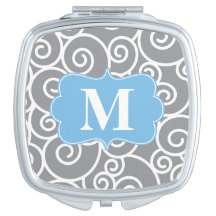 Grauer blauer Wirbels-Monogramm-Vertrags-Spiegel