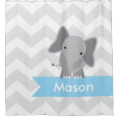 Grauer blauer Zickzack Elefant scherzt Duschvorhang (Vorderseite)