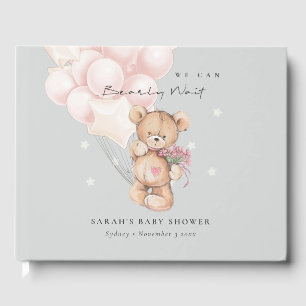 Grauer Blush Bearly Wait Bear Balloon Babydusche Gästebuch