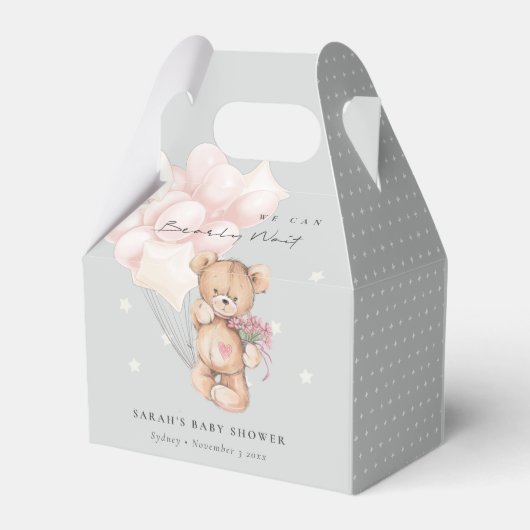 Grauer Blush Bearly Wait Bear Balloon Babydusche Geschenkschachtel (Rückseite)