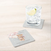 Grauer Blush Bearly Wait Bear Balloon Babydusche Rechteckiger Pappuntersetzer (Vor Ort)