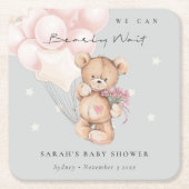 Grauer Blush Bearly Wait Bear Balloon Babydusche Rechteckiger Pappuntersetzer (Vorderseite)