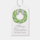 Grauer Bow Kranz und grünes Thema Geschenkanhänger (Vorderseite)