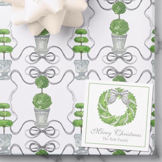 Grauer Bow Kranz und grünes Thema Mitteilungskarte