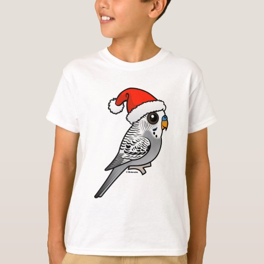 Grauer Budgie Weihnachtsmann T-Shirt (Vorderseite)