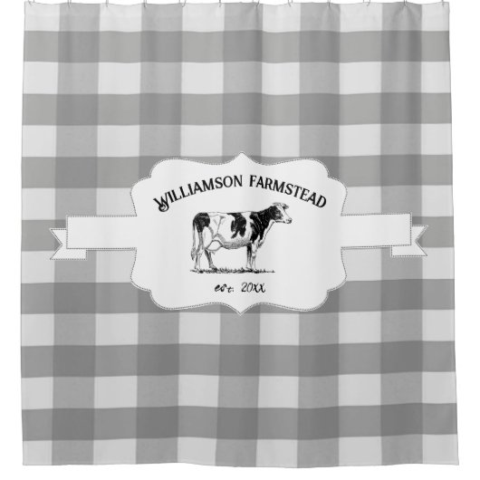 Grauer Büffalo Karierte Farm Kuh Duschvorhang (Vorderseite)