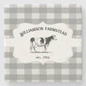 Grauer Buffalo Karierte landwirtschaftliche Kuh St Steinuntersetzer (Vorderseite)