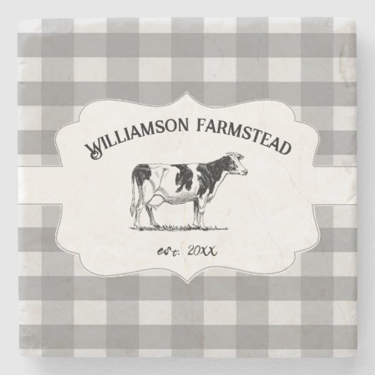 Grauer Buffalo Karierte landwirtschaftliche Kuh St Steinuntersetzer (Vorderseite)