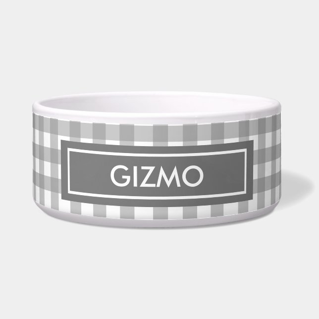 Grauer Büffel-Karo-Hund Napf (Vorderseite)