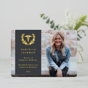 Grauer Caduceus-Medizin-Abschlussankündigung Folieneinladung