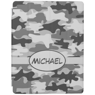 Grauer Camouflage-Tarnungs-Name personalisiert iPad Hülle