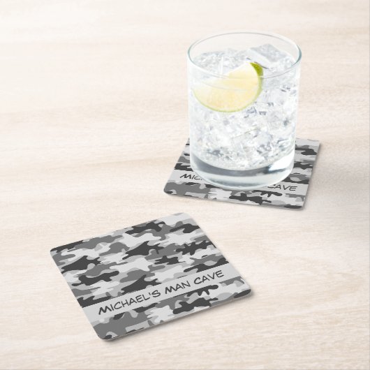 Grauer Camouflage-Tarnungs-Namen-personalisierte Rechteckiger Pappuntersetzer (Vor Ort)