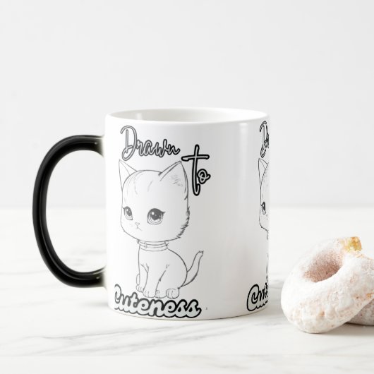 Grauer Cartoon Kitten mit Big Eyes Verwandlungstasse (Mit Donut)