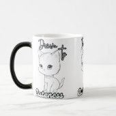 Grauer Cartoon Kitten mit Big Eyes Verwandlungstasse (Links)