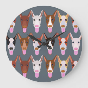 Grauer Cartoon Podenco Dog Faces Große Wanduhr