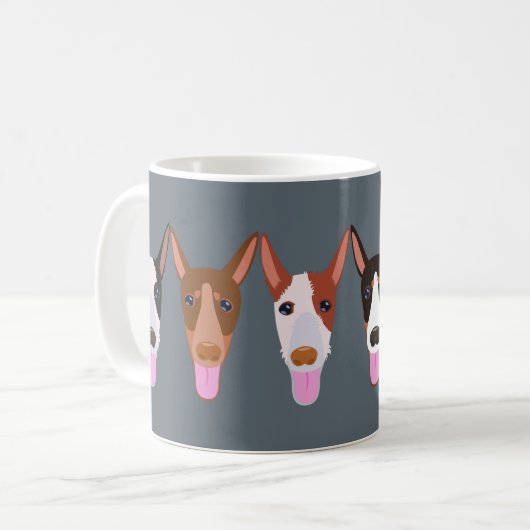Grauer Cartoon Podenco Dog Faces Kaffeetasse (Vorderseite Links)