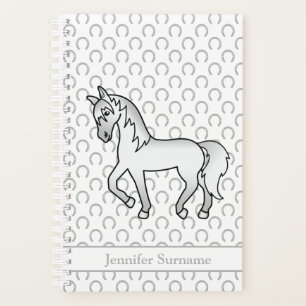 Grauer Cartoon Trotting Horse & Custom Text Planer