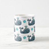 Grauer Cartoon Whale, Blue Polka Dots Kaffeetasse (Mittel)