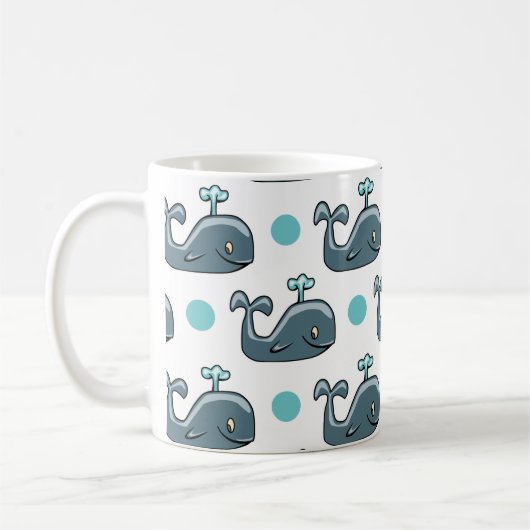 Grauer Cartoon Whale, Blue Polka Dots Kaffeetasse (Links)