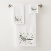 Grauer Catbird-Vogel-Kunst Badhandtuch Set (Insitu)