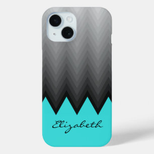 Grauer Chevron-Ombre-Muster Türkis Benutzerdefinie iPhone 15 Hülle