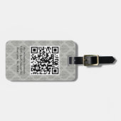 Grauer Damast QR CODE Gewohnheits-Gepäckanhänger Gepäckanhänger (Vorderseite horizontal)