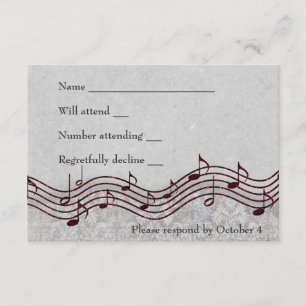 Grauer Damast Rot Musik RSVP Karte