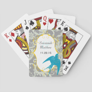 Grauer Damast Teal Sperling Hochzeitsspielkarte Spielkarten