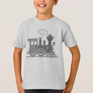 Grauer Dampflokzug "Dein Name" Kindert-Shirt T-Shirt