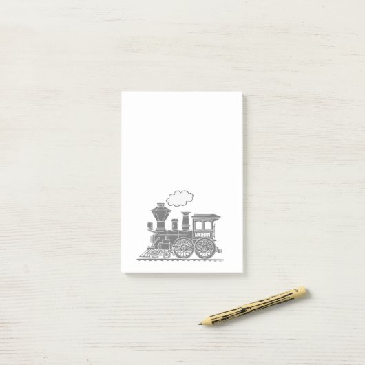 Grauer Dampfzug mit dem Namen Grafikpost - Notizen (Auf Schreibtisch)