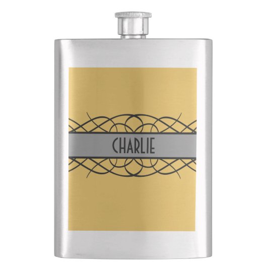 Grauer Deko Blühe Flask Flachmann (Vorderseite)