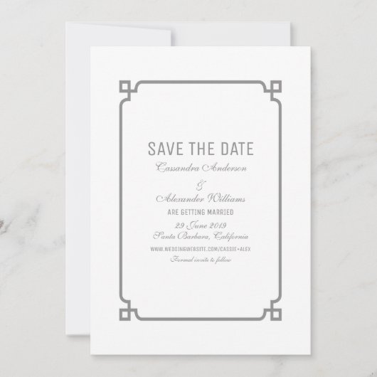 Grauer Deko Chic Save the Date einladen Einladung (Vorderseite)