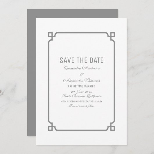 Grauer Deko Chic Save the Date einladen Einladung (Vorne/Hinten)