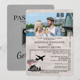 Grauer deutscher Reisepass Hochzeits-Einladung Einladung