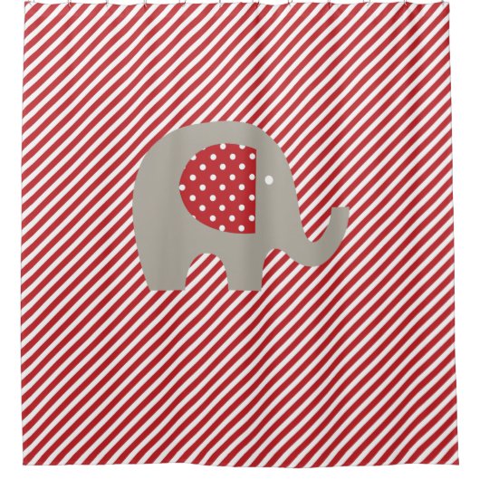 Grauer Elefant auf rotem und weißem Diagonalstreif Duschvorhang (Vorderseite)