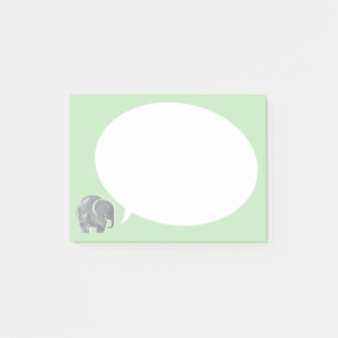 Grauer Elefant mit Sprechblase auf Grasgrün Post-it Klebezettel