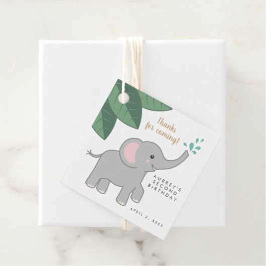 Grauer Elefant mit Wassersprinklen danke Geschenkanhänger (Beispiel)