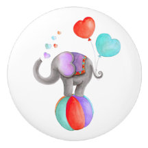 Grauer Elefant whimsy Aquarellzirkus vor der Tür