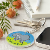 Grauer Elephant Cartoon Schlüsselanhänger (Vorderseite rechts)