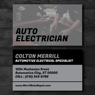 Grauer Fachmann für Automotive-Elektrik Visitenkarte