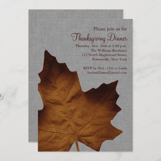 Grauer Fall Maple Leaf Erntedank Dinner Einladung (Vorne/Hinten)