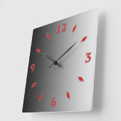 Grauer Farbverlauf, rotes Zifferblatt. Quadratische Wanduhr (Winkel)