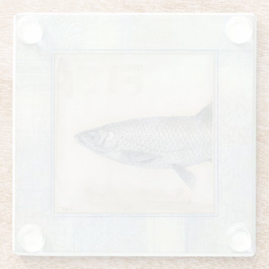 Grauer Fisch auf Beige Hintergrund Glasuntersetzer (Rückseite)